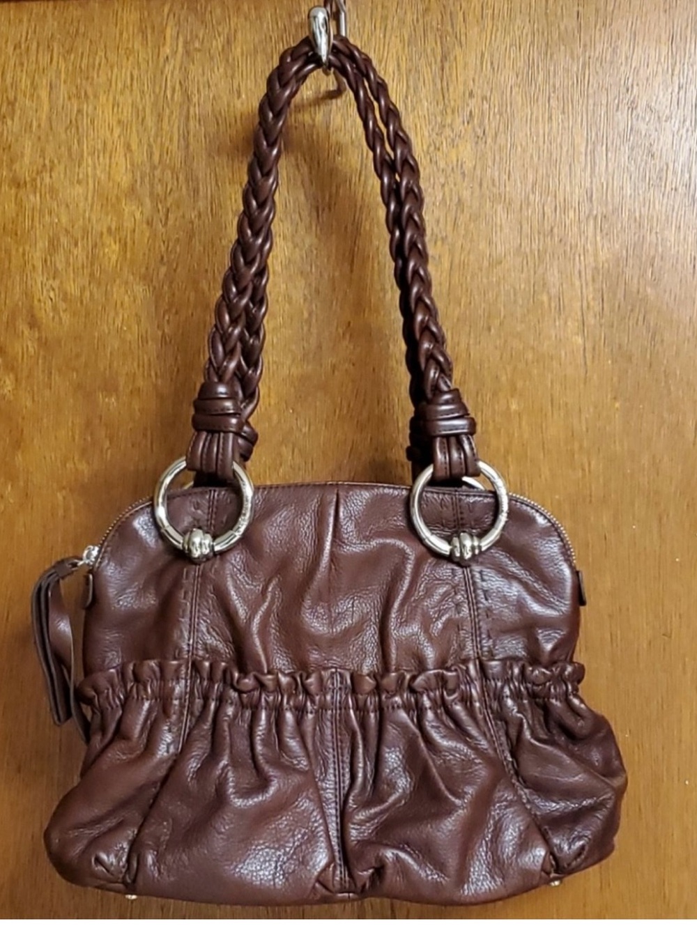 b. Makowsky Brown leather shoulder bag, braided handles, Like New All Leather